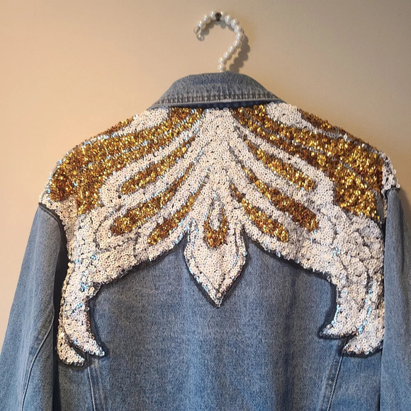 Forever 21 denim jacket  Sequin design in the back women's sz.S - Picture 4 of 8